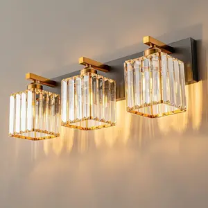 Modern Bathroom Crystal Vanity Lights 3 Lamp Crystal Brass Bathroom Vanity Lighting Fixtures Gold Over Mirror