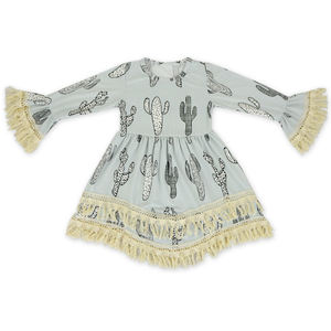 Robe en dentelle pour bébé fille, vêtements décontractés pour nouveau-né, personnalisation par impression numérique, manches bouffantes, décoration à pompons - Product Image 2