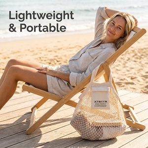 Sac fourre-tout pliable léger en coton et maille avec poche intérieure, sac de shopping grande capacité avec poche intérieure - Product Image 5