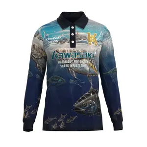 Polo de pêche à manches longues, maillot respirant par sublimation, nouveau design professionnel, vente en gros, usine