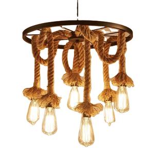 6 lumières industrielles vintage chanvre corde <span class=keywords><strong>lustre</strong></span> cordes lustres lumière luxe moderne <span class=keywords><strong>lustre</strong></span> vintage - Product Image 1