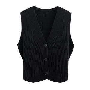 صدرية محبوكة بدون أكمام برقبة حرف V عميقة للسيدات بدون أكمام من الصوف غير رسمي مضلع مخطط ملابس تريكة OEM ODM/للبيع بالجملة - Product Image 3