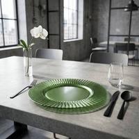 Assiette de présentation ronde en verre cannelé vert olive de 13 pouces, gaufrée, pour la décoration de table à la maison, dans les hôtels, lors de mariages et de banquets