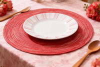 Napperons en polyester écologiques 38 cm (15 po) tissés beige et rouge, lot de 4, décor de table texturé, élégant, festif, pour la restauration et la vente au détail