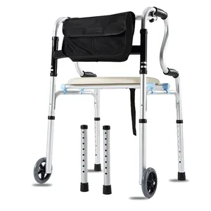 Liyuan Custom Medical Aluminium Hospital Adults Seniors Elderly Upright Walker Folding Frame Seat Walking Aids For Disabled