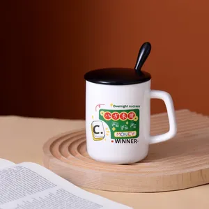 แก้วน้ำเซรามิกสไตล์ฮ่องกงแบบโบราณพร้อมฝาปิดและช้อน ใช้กับเครื่องล้างจานได้ ดีไซน์ทันสมัย เหมาะสำหรับกาแฟ นม สำนักงาน - Product Image 6