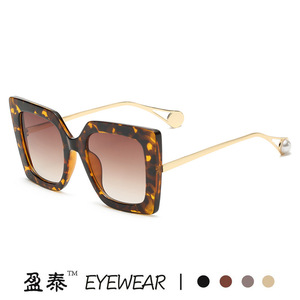 Yingtai Eyewear 1916 Large <b>Square</b> Frame <b>Sunglasses</b> UV400 Women Fashion Pearl Design - Product Image 2