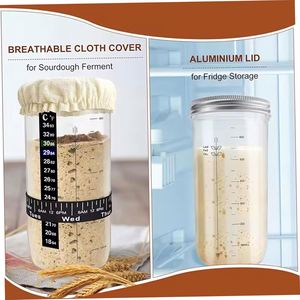 24 oz Acacia Wood Lid Sourdough Starter Wide Mouth Glass Jar <b>Container</b> Date Marked Feeding Band Freezer Safe Kitchen Baking - Product Image 4