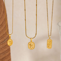 Kalung Liontin Bunga Bulan Vintage Berlapis Emas 18K dari Baja Tahan Karat 316 dengan Batu CZ Pave dan Rantai Link Unisex