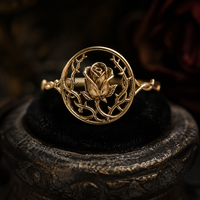 Bague ajourée personnalisée en cuivre plaqué or motif épine de rose, bijou floral vintage pour marques, fabricants OEM ODM