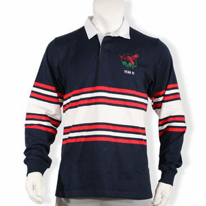 ユニセックスコットンポリエステルイングランドラグビージャージーカスタムストライプ刺繍ロゴ通気性長袖ポロシャツ用 - Product Image 1