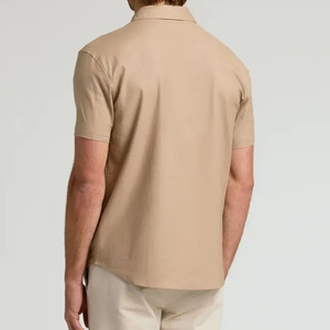 Camicia Casual da <span class=keywords><strong>Uomo</strong></span>, <span class=keywords><strong>Abbigliamento</strong></span> Maschile all'Ingrosso, Camicia <span class=keywords><strong>Slim</strong></span>-<span class=keywords><strong>Fit</strong></span> a Maniche Corte con Bottoni in Khaki Chiaro - Product Image 2