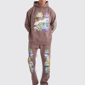 Ensemble de survêtement pour homme, sweat-shirt à capuche imprimé et pantalon de survêtement, deux pièces, streetwear, survêtement personnalisé, vente en gros OEM - Product Image 1