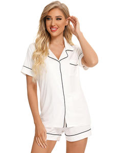 Pantaloncini di alta qualità Set pigiama tinta unita bianco grigio nero notte 2 pezzo manica corta morbido pigiama Set - Product Image 4