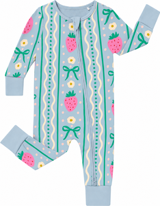 Pijama de Bambú Suave para Bebé Guai, el Más Vendido, con Doble Cremallera y Estampado de Fresas Personalizado - Product Image 2