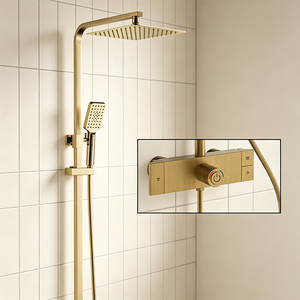 Système <span class=keywords><strong>de</strong></span> <span class=keywords><strong>douche</strong></span> HONGDEC en laiton brossé doré non revêtu, avec pommeau <span class=keywords><strong>de</strong></span> <span class=keywords><strong>douche</strong></span> carré, douchette à main et <span class=keywords><strong>barre</strong></span> coulissante réglable - Product Image 3