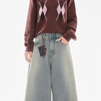 Jean large délavé style américain pour femme – Pantalon unisexe haut de gamme, ample et polyvalent, à revers larges, amincissant