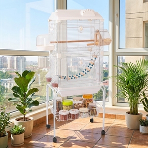 Jaula Grande Transparente de Metal para Loros con Carro de Almacenamiento con Ruedas y Accesorios Completos para Tiendas de Mascotas y Venta al por Mayor - Product Image 1