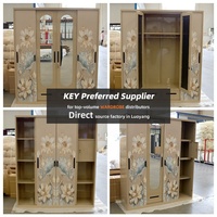 Frapper Chambre Meubles Tissu Almirah Brun Bois Couleur Imprimé Armoire En Métal 2 Tiroir Miroir 4 Portes Coulissante En Acier Armoire