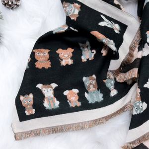 Bufanda de Algodón con Estampado Digital Personalizado, Diseño de Cachorro, Bloques de Color, para Otoño, Invierno y Todas las Estaciones, Unisex - Product Image 2