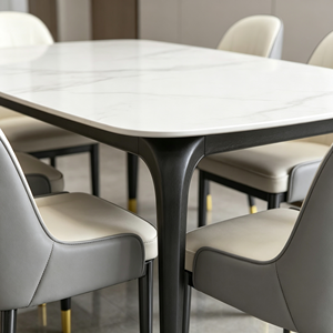 Ensemble de table à manger rectangulaire moderne en marbre, 6 chaises en cuir PU, plateau en pierre frittée, pieds en métal, mobilier de salle à manger minimaliste - Product Image 5