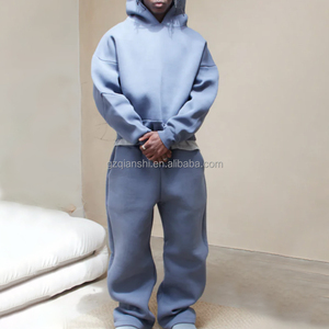 Ensemble de survêtement unisexe personnalisé : sweat à capuche et pantalon de jogging empilé, coupe évasée et ample, coupe-vent en polaire technique pour homme - Product Image 1