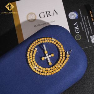 Nuevo Producto: Collar con Colgante de Cruz de Moissanita Amarilla, Estilo Hip Hop, con Incrustaciones de Moissanita VVS, Plata de Ley 925, Certificado GRA - Product Image 1