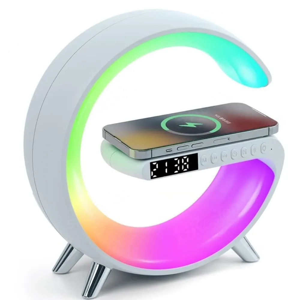 Multifunctional Wireless Charger Alarm Clock Speak with Colorful Bedside Night Light App Control Smart Home Light