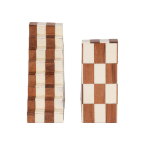 Fermalibri Decorativi con Motivo a Scacchi in Resina e Legno, Decorazione per Libreria in Stile Moderno - Product Image 4