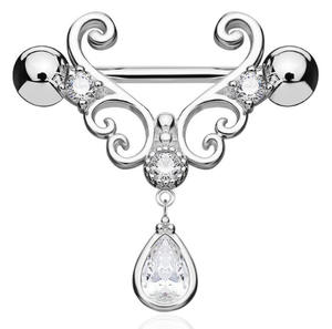 <span class=keywords><strong>Piercing</strong></span> de pezón de circonia cúbica para mujer, barra de acero inoxidable, joyería para el pecho, 14G, cristal de imitación transparente <span class=keywords><strong>en</strong></span> forma de lágrima, anillos para pezones colgantes - Product Image 4