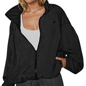 <b>Women's</b> Lightweight Oversized Zip-Up Windbreaker <b>Jacket</b> Oversized Zip Front Bomber <b>Jacket</b> for <b>Women</b> - Product Image 1
