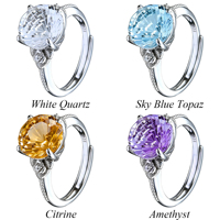 Bague en argent sterling 925 plaqué rhodium, sertie de pierres précieuses naturelles de différentes sortes, taille ronde, vente en gros d'usine, pour femme, idéale pour les fêtes et les occasions spéciales