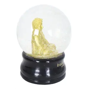 Dunia Air salju Buddha emas, bola kaca Glitter, hadiah kustom & Kerajinan