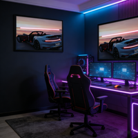 Impression sur toile avec lumière LED néon dimmable en forme de voiture de course pour chambre à coucher, salle de jeux, cadeaux d'anniversaire