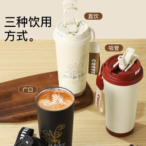 Gobelet isotherme élégant en acier inoxydable de 500 ml, motif lys d'allée doré, avec couvercle en PP, double fonction, portable, pour café et autres boissons, idéal pour les voyages. - Product Image 5
