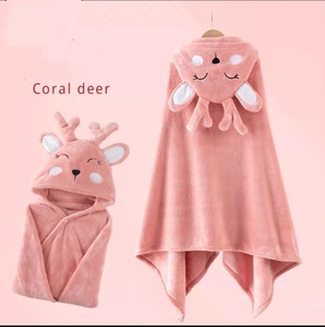 Serviette de Bain <span class=keywords><strong>Poncho</strong></span> à Capuche pour Enfants en <span class=keywords><strong>Polaire</strong></span> Corail et Microfibre, Grande Taille, Portable, en Peluche, Vente en Gros à Prix Abordable - Product Image 2