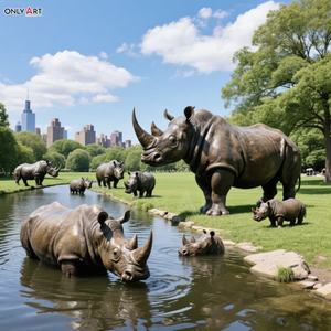 Personalizado al Aire Libre Parque de la ciudad decoración pública moderna grande fundición de bronce Animal escultura tamaño real rinocerontes familia estatua de bronce - Product Image 5