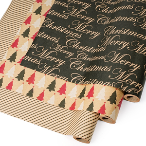 Set of 3 Vintage Tree Pattern Christmas Wrapping <b>Paper</b> <b>Roll</b> Golden Printed Black Coated Christmas For Gift Box Decoration - Product Image 1