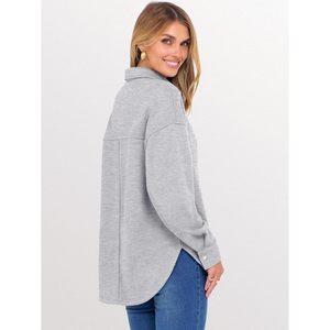 Sudadera Oversize de Manga Larga con Botones y Solapa para Mujer FOXA, con Bolsillos, Transpirable, Tejida, Estilo Túnica, para Otoño - Product Image 6