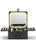 Boîte à maquillage en aluminium avec miroir magnétique détachable éclairé par LED Boîte de train cosmétique de voyage avec séparateurs réglables