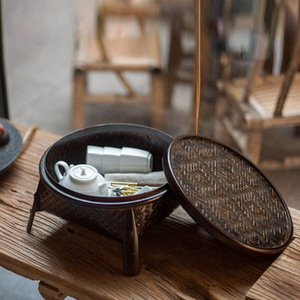 Mesa de té de bambú tejida al estilo japonés con artesanía en lacado para almacenamiento de sets de té Kung Fu y accesorios para la ceremonia del té - Product Image 4