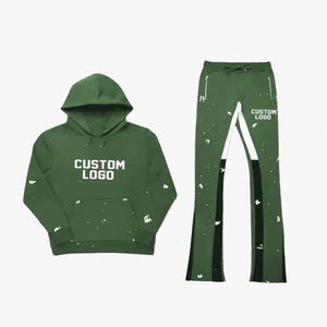 OEM personalizado de alta calidad Casual hombres pantalones de chándal acampanados 3D Puff estampado hombres chándal 2 piezas Sudadera con capucha chándal conjuntos Jogging Pantalones - Product Image 1