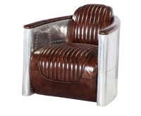 Fauteuil de salon d'hôtel personnalisé en aluminium et cuir marron, design contemporain pour appartement, chambre et restaurant