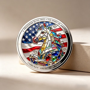 Pièce de monnaie commémorative style vitrail 250e anniversaire Wholesale America, pièce de monnaie de défi 3D colorée à l'effigie d'un aigle et d'un cheval, pièce de collection - Product Image 5