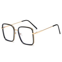 Lunettes de myopie rétro à grande monture en métal Lunettes à lentille plate carrée Vente chaude Lunettes de blocage de la lumière bleue pour hommes et femmes