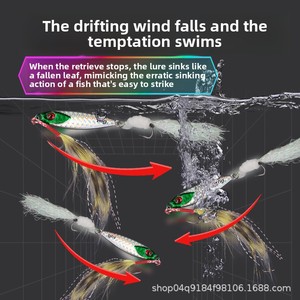 เหยื่อตกปลาแบบแผ่นเหล็กเคลือบผิวลายเกล็ดปลาพิมพ์ลายใหม่  แบบตีไกล  ตะขอคู่  ขนนก  ตกปลาเพิร์ช  ตกปลาบาส  ผลิตจากโรงงาน - Product Image 3