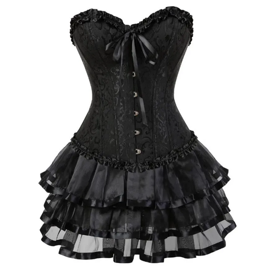 Shop Women's Sexy Jacquard Lace up Overbust Corset Dress