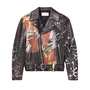 Veste en <span class=keywords><strong>cuir</strong></span> d'hiver pour hommes vintage personnalisée OEM Streetwear d'extérieur de style rue avec impression éclaboussée de peinture de culture <span class=keywords><strong>Manteau</strong></span> de motard - Product Image 1