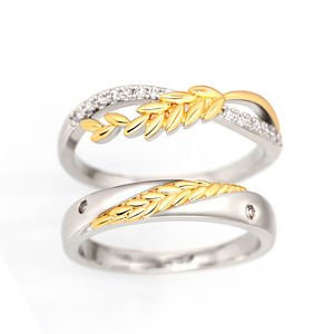Anelli di Coppia Bicolore a Forma di Spiga di Grano, Eleganti Gioielli di Moda per Matrimonio - Product Image 4