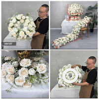 Couronnes de fleurs artificielles en soie de haute qualité, style européen, avec feuilles vertes, roses rouges pour la Saint-Valentin, centres de table et décorations de bougies
